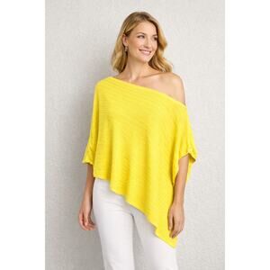 Talbots One-Shoulder Asymmetrical Knit Poncho Top Yellow XS/S Lightweight